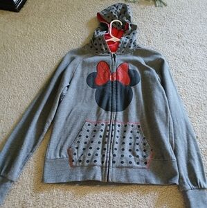 Disney Gray Minnie Mouse Hoodie Sweater with Red Accents